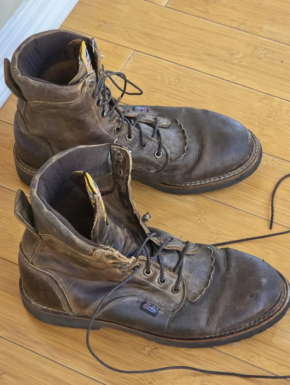 Justin J-Max Work Boots Men’s 440 Tan Gaucho, 8″ tall Made in the USA 12EE